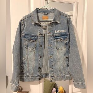 Bacardi Denim Jacket Small Light Wash Bat Logo Rum Promo Jean Jacket